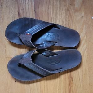 Rainbow leather flip flops, dark brown, READ DESCRIPTION